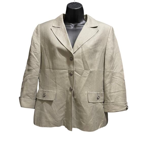 Tahari Light Gray / Beige 3 Button Blazer - Size 12 Petite - Picture 1 of 6